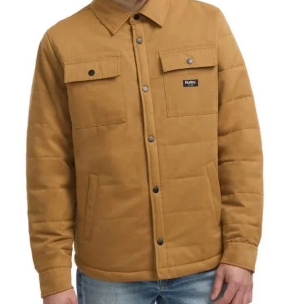 Hurley Men’s Quilted Shacket Jacket Tan Size L Nwt